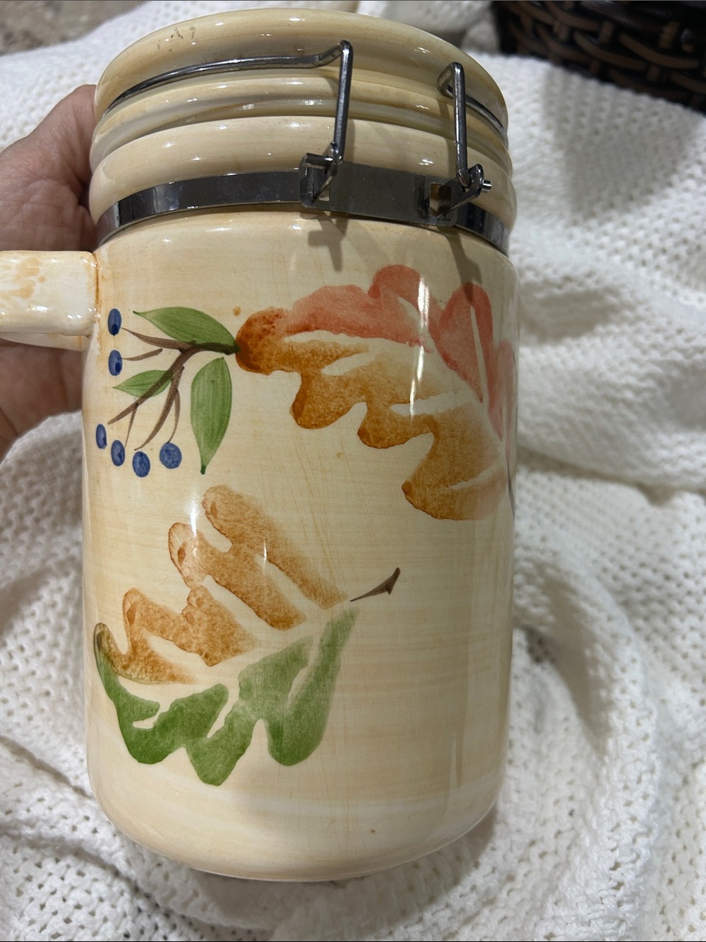 Homegoods Ceramic Airtight Storage Canister Grandmas Kitchen Memories in Autumn